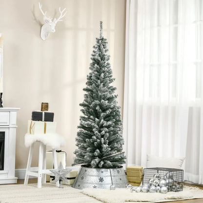 6' Tall Unlit SnowFlocked Slim Artificial Christmas Tree with Realistic Branches and 492 Tips