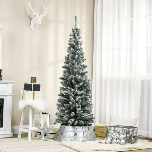6' Tall Unlit SnowFlocked Slim Artificial Christmas Tree with Realistic Branches and 492 Tips