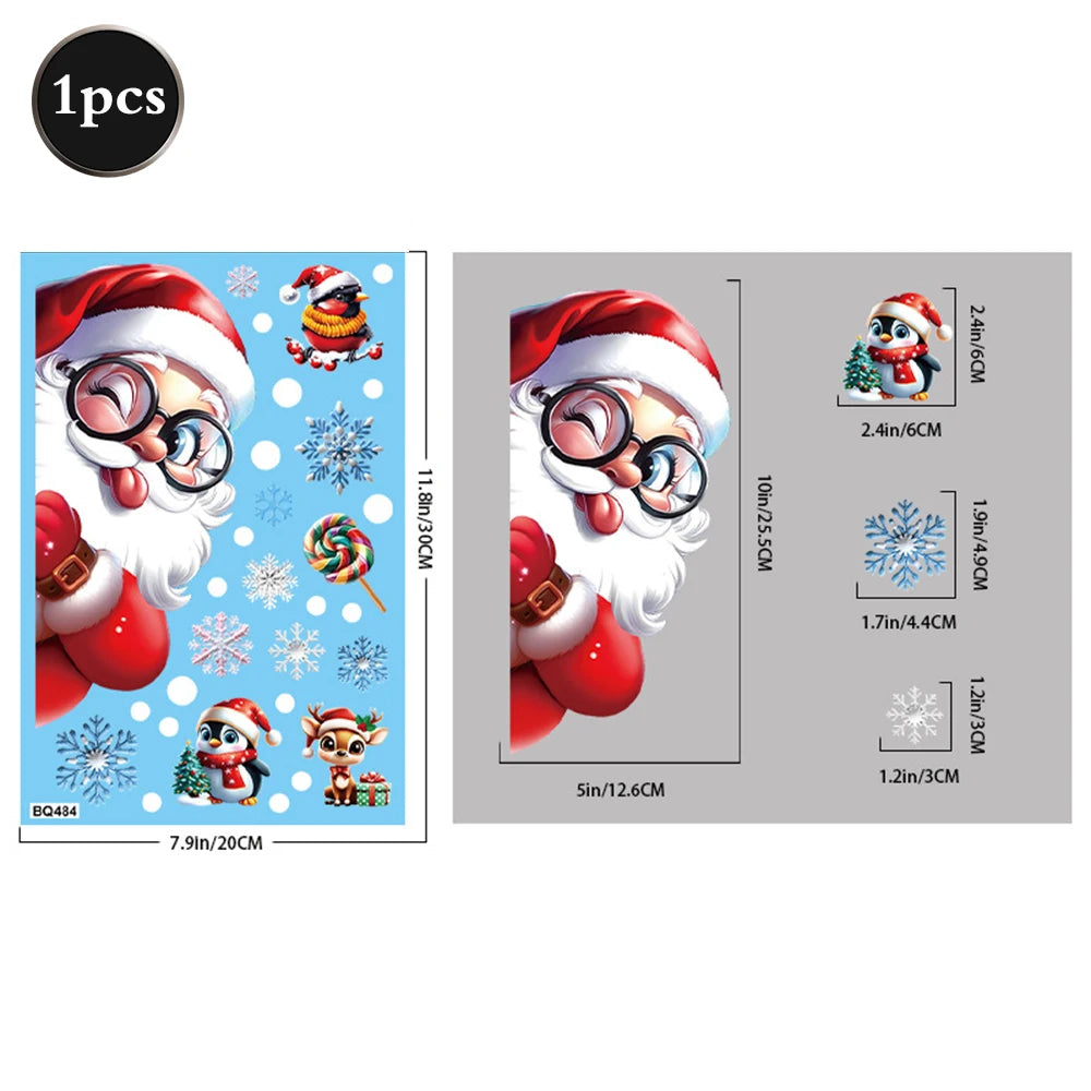 Christmas Window Static Clings Snowman Santa Claus Snowflake Reindeer Cute Xmas Decoration Decal Sticker Home Ornaments Supplies