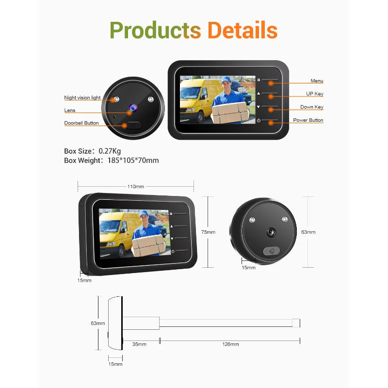 Escam C22 Video Peephole Doorbell Camera Video-eye Record Electronic Ring Night View Digital Door Viewer Home Security