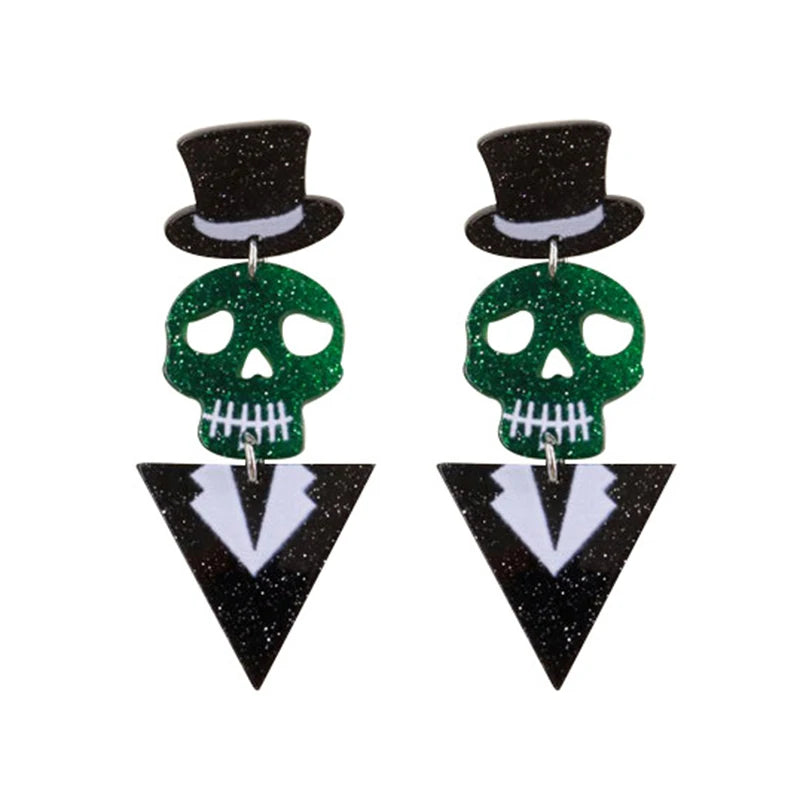 EtherealBe Halloween earrings for women featuring skull and tuxedo design with sparkling accents