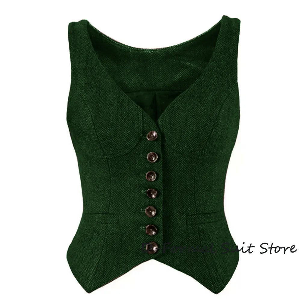 Herringbone Women Sleeveless V-Neck Slim Fit Vintage Wool Jacket Casual Summer Knit Vest By Women's Sports Suit New Outerwear
