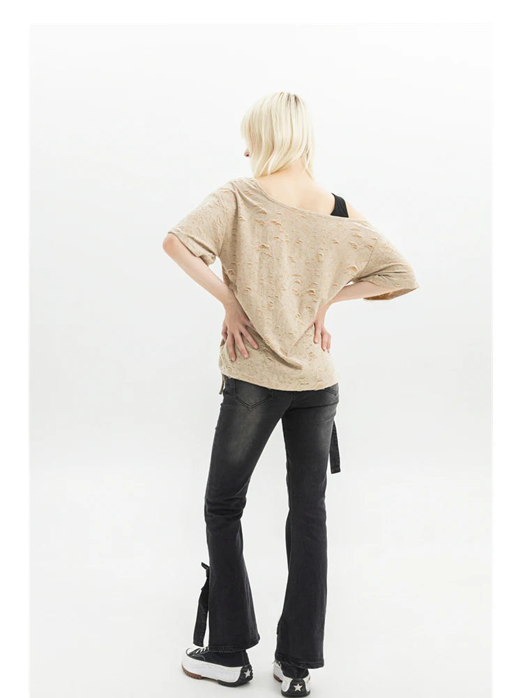 Women's Black Gothic Bow Flare Jeans Harajuku Aesthetic Y2k Denim Trousers High Waist Cowboy Pants Vintage 2000s Trashy Clothes