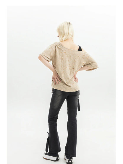 Women's Black Gothic Bow Flare Jeans Harajuku Aesthetic Y2k Denim Trousers High Waist Cowboy Pants Vintage 2000s Trashy Clothes