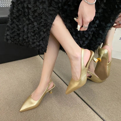 EtherealBe Mid Heel Pointed Toe Slingback Shoes