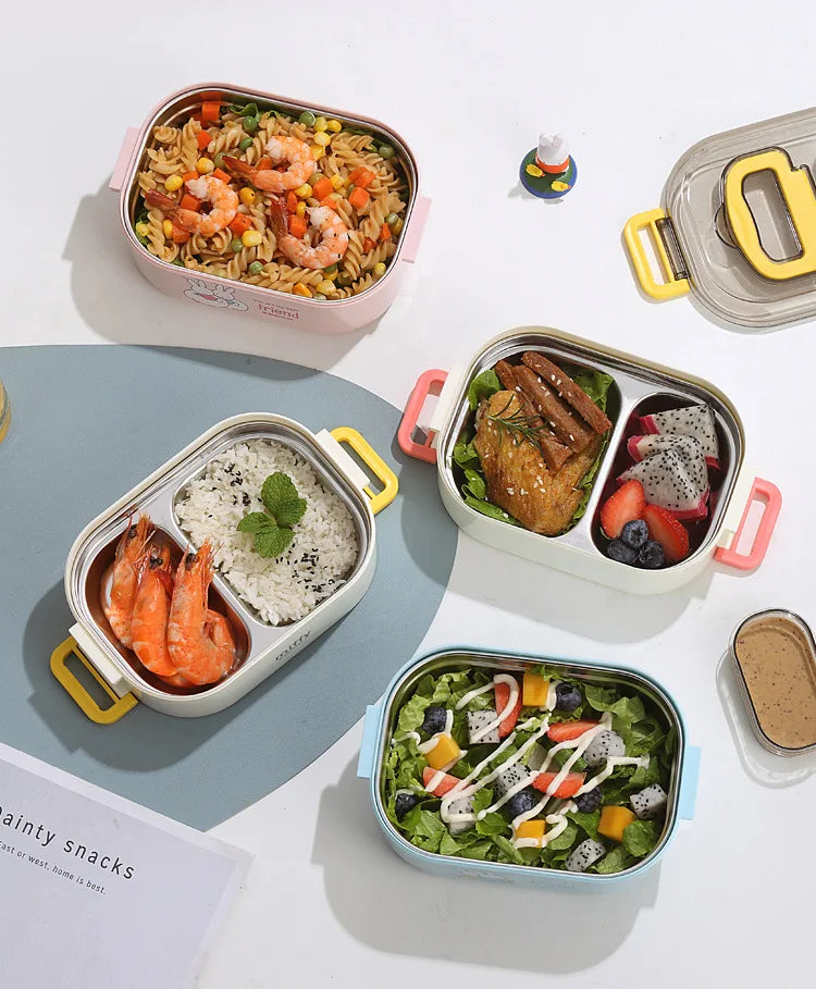 Kawaii Miffy Stainless Steel Divided Lunch Box Water Heated Student Lunch Box Cartoon Portable Bento Box Christmas Gift Toy