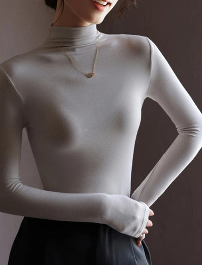 Women's Solid Innerwear Pullovers Sweaters Autumn Winter Casual Long Sleeve Bottoming Tops High Quality Half-High Collar Jumpers