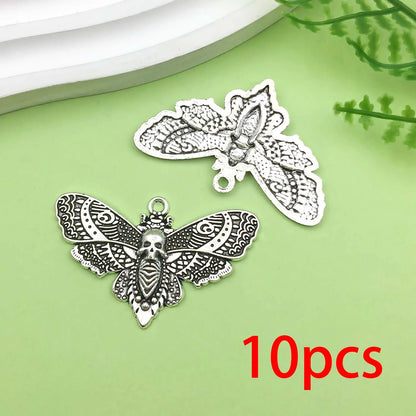 10/12pcs Halloween Decorate Charms Alloy Skull moth,Spider,Bull Head,bat Pendants for DIY Jewelry Making Accessories