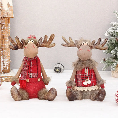 Christmas Cute Elk Decor Table Decor Red Fabric Retractable Standing Sitting Posture Deer Doll Christmas Decor New Year 2024