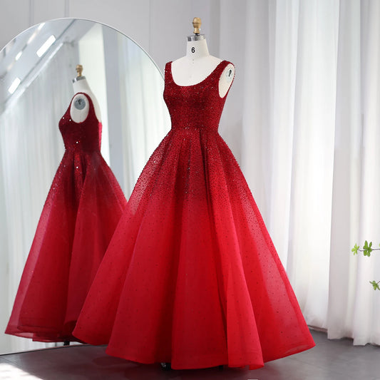 Sharon Said Sparkly Crystal Burgundy Ball Gown Evening Dresses Luxury Dubai Gold Dress for Women Wedding Prom SS208 Customized