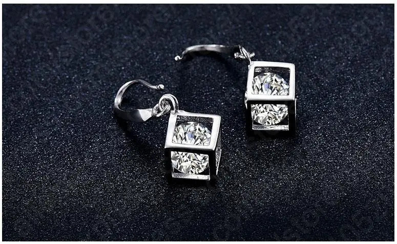 Trendy Design Jewelry Set For Women 925 Sterling Silver Color Jewelry Set Square Pendant Necklace Earrings Wholesale  Promotion