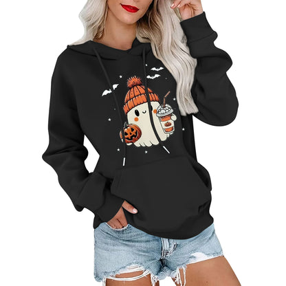 Women Halloween Printed Hoodie Casual Long Sleeve Sweatshirt Fashion Oversize Pullover Cozy Winter Streetwear Chic Loungewear