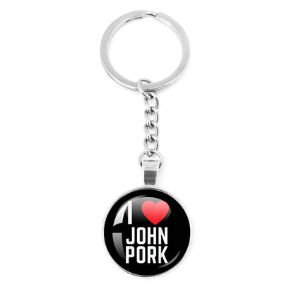 New John Pork Is Calling Answer Call Phone Humor Funny Pig Lover Graphic Meme Glass Dome Pendant Cabochon Keychain Jewelry Gifts