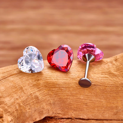 ASTM F136 Titanium 18G/16G Threadless Push Pin Labret Stud CZ Heart Cartilage Earring Helix Tragus Nose Stud Piercing