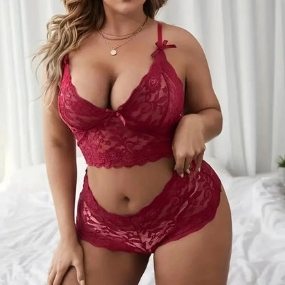 Ladies Plus Size Lingerie Set Sexy Lace Halter Bralette High Waist Panty Sets Pure Desire Langerie For Fine Women Intimates