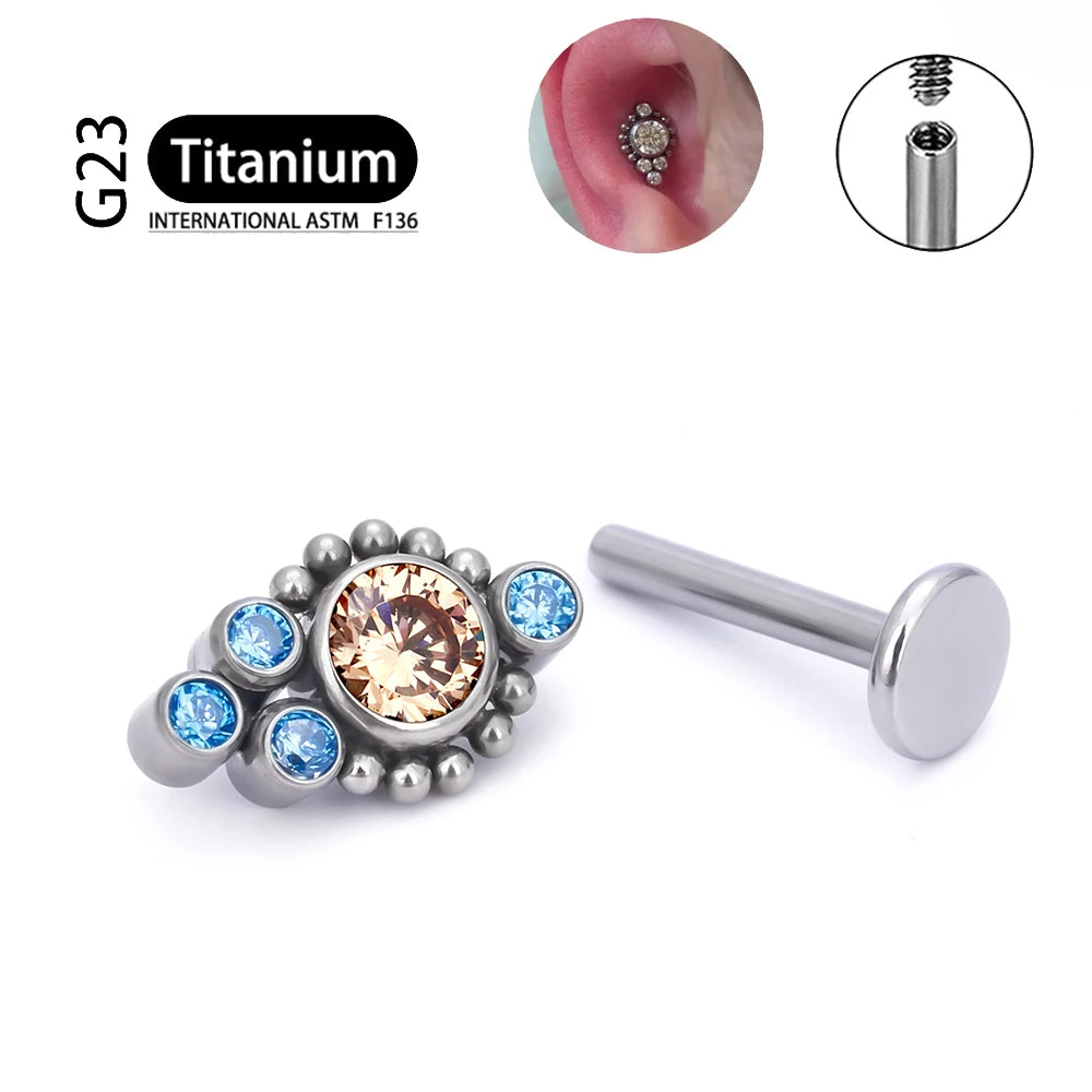 G23 Titanium ASTM F136 Cartilage Ear Studs Zircon Opal Agate Labret Lip Tragus Christmas Gift Piercing Jewelry For Women