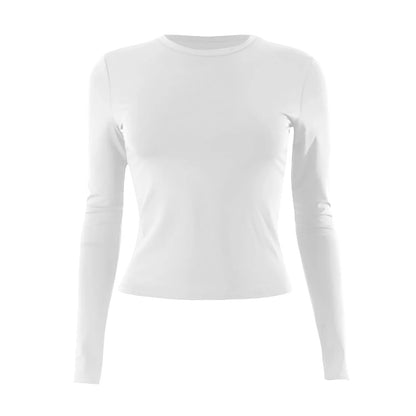 Cotton O Neck Long Sleeve Shirt Women Sexy Cropped Tops 2025 Autumn Black Casual Skinny Slim Basic Woman T Shirts White Clothing