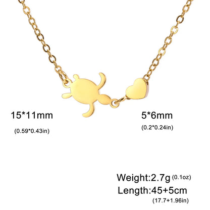 Gold sea turtle pendant necklace for women with heart charm, adjustable length and lightweight design
