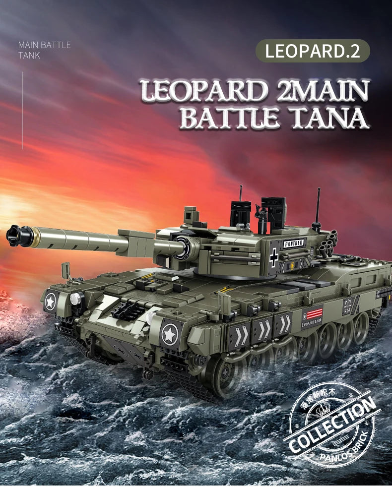 WW2 Military Leopard 2A4 Battle Tank Series Building Blocks Brick Model MOC Army Weapon Boy Set Kid Toy Childrens Christmas Gift