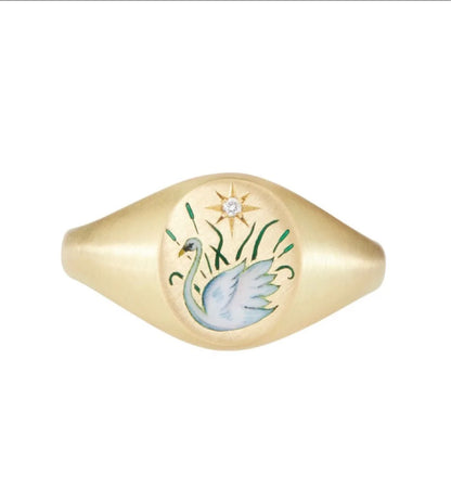 Enamel Crystal Flower Rings for Women Titanium Steel Gold Plated Snake Dolphin Swan Pearl Ring Wedding Exquisite Jewelry Gifts