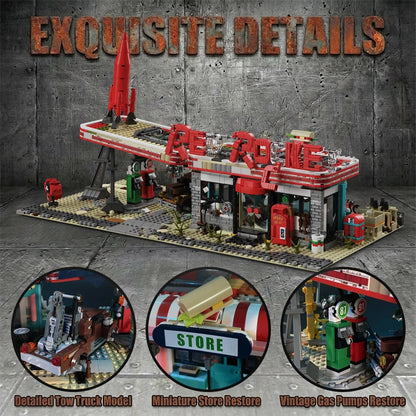 Movie Game Red Abandoned Gas Station Architecture Doomsday MOC House Modular Building Blocks Model Kit Adult Kid Gift 2221PCS