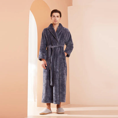Thicken Flannel Women Long Robe Home Dress Autumn Winter Warm Couple Sleepwear Bathrobe Plush Coral Fleece Lounge Wear Negligee
