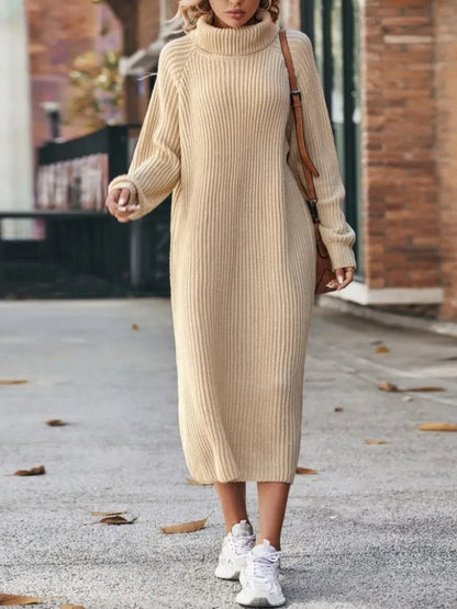 Winter New Women's Fashion Temperament Elegant Slim Fit Coat Long Woolen Dress Loose Casual High Neck Knitted Dress
