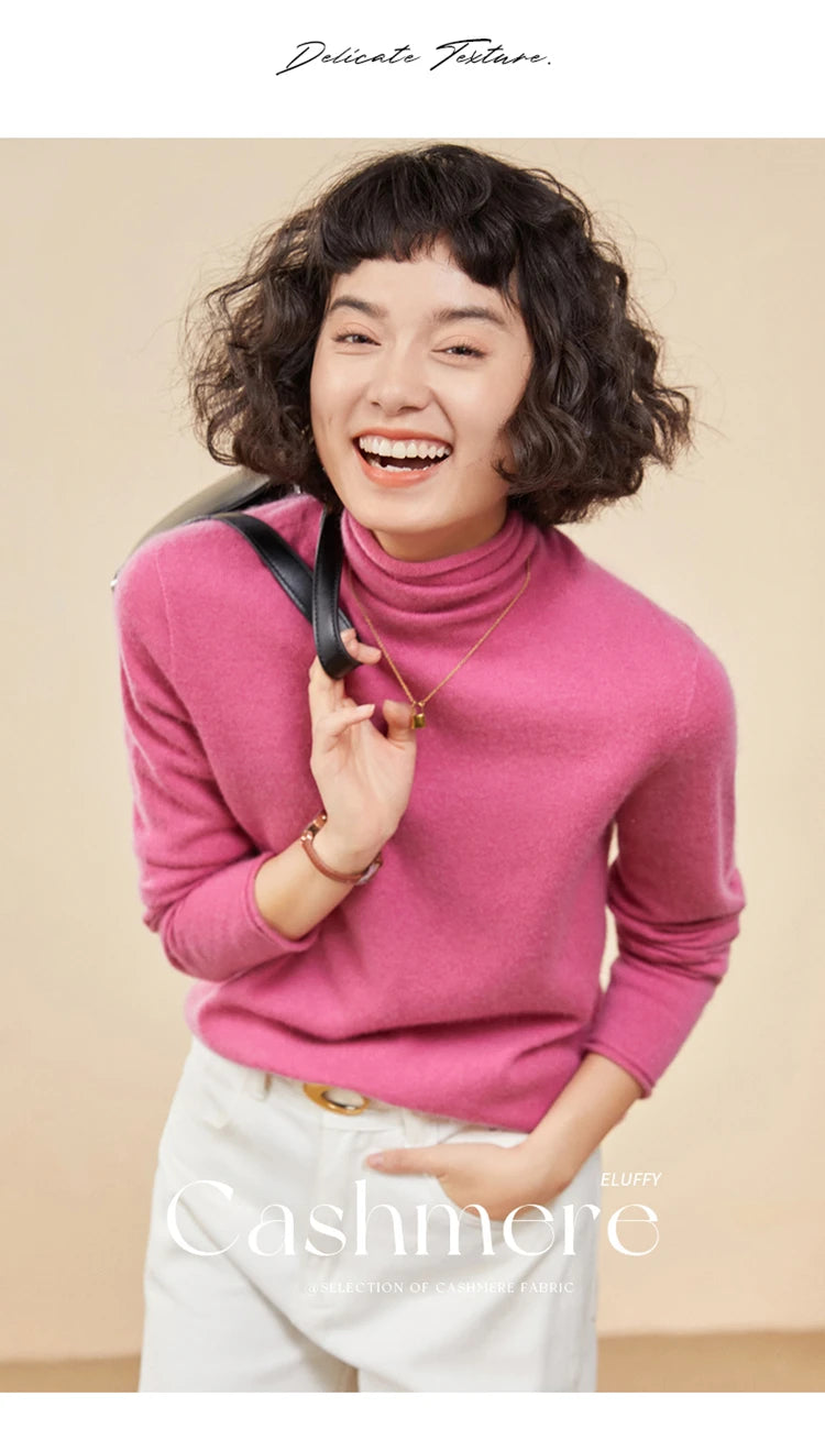 New Women's Cashmere Sweater 100% Pure Cashmere Knitted High Collar Hoodie Hot Selling Soft Solid Color Women's Top