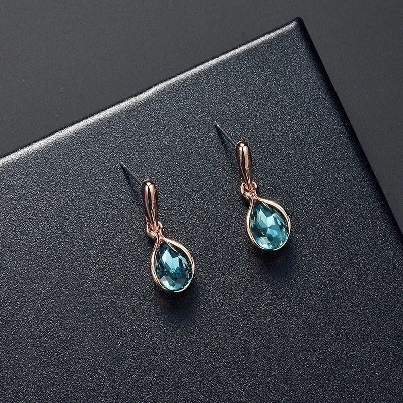 Fashion Women's Blue Green Drop Necklace Earring Set Ornament Versatile Simple Jewelry Wholesale Wholesale