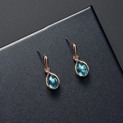 Fashion Women's Blue Green Drop Necklace Earring Set Ornament Versatile Simple Jewelry Wholesale Wholesale