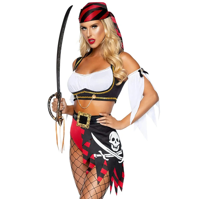 Cosplay Pirate Skirt for Women Sexy Costumes Halloween Christmas Holiday Carnival Party Clothing Lady Bra Underwear Set Pant