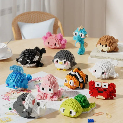 Marine Organism Micro Building Blocks Sea Turtle Killer Whale Beluga Walrus Penguin Mini Brick Figure Toys For Christmas Gift