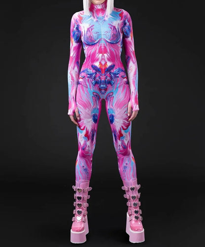 Cosplay Costume Female Woman Sexy Suit Color Element Blue Muscle Halloween Bodysuit Adults High-waisted Sports Jumpsuit