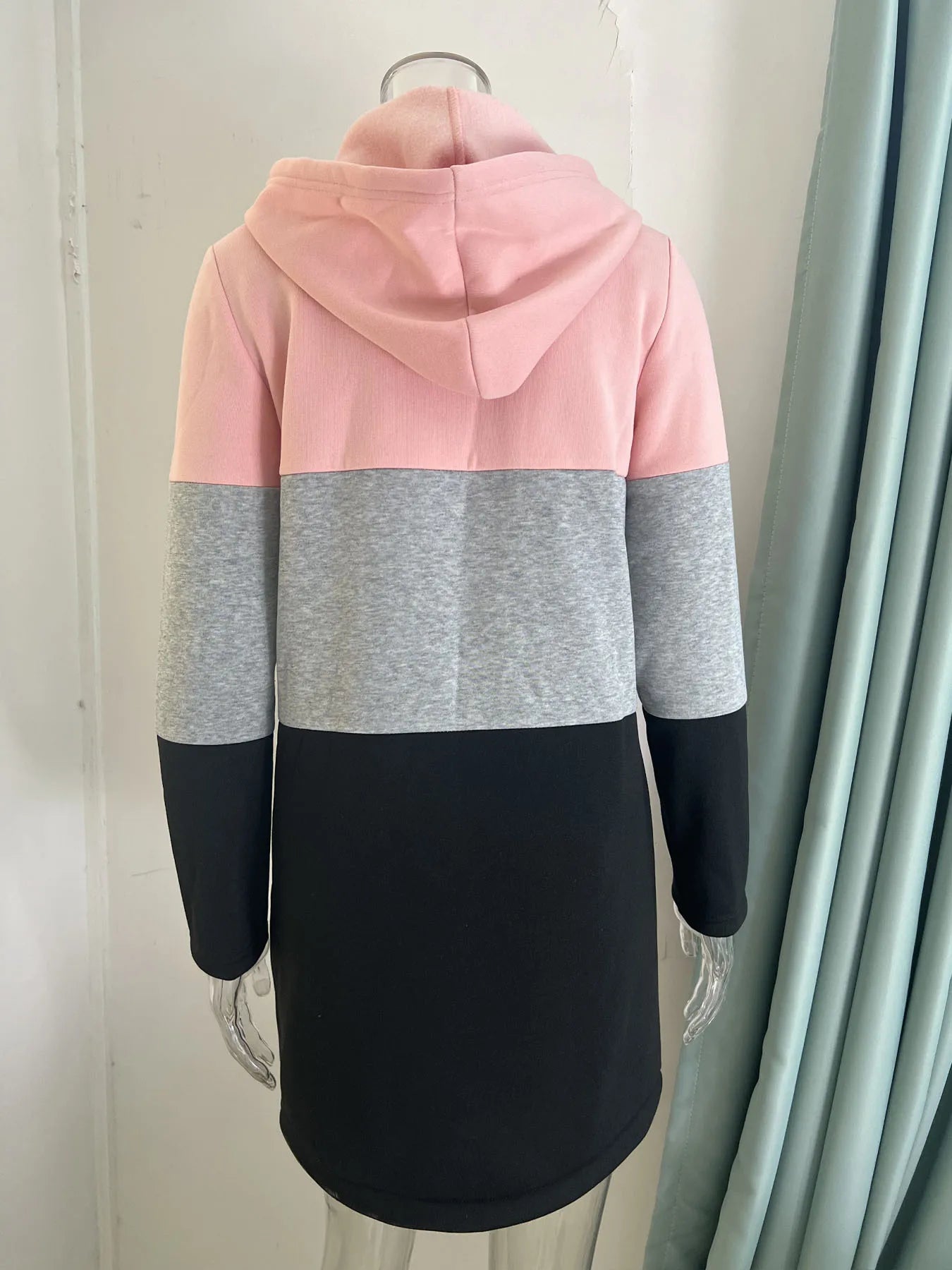 Autumn and Winter Women's Clothing Casual and Fashionable Contrasting Three-color Spliced Hooded Jacket Women's Clothing