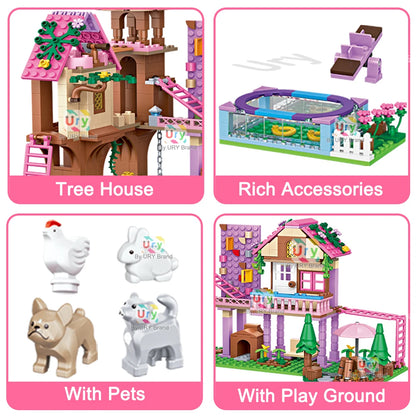Friends City Tree House Summer Holiday Villa Castle Garden Swimming Pool Building Blocks Sets Figures DIY Toys for Girls Gifts