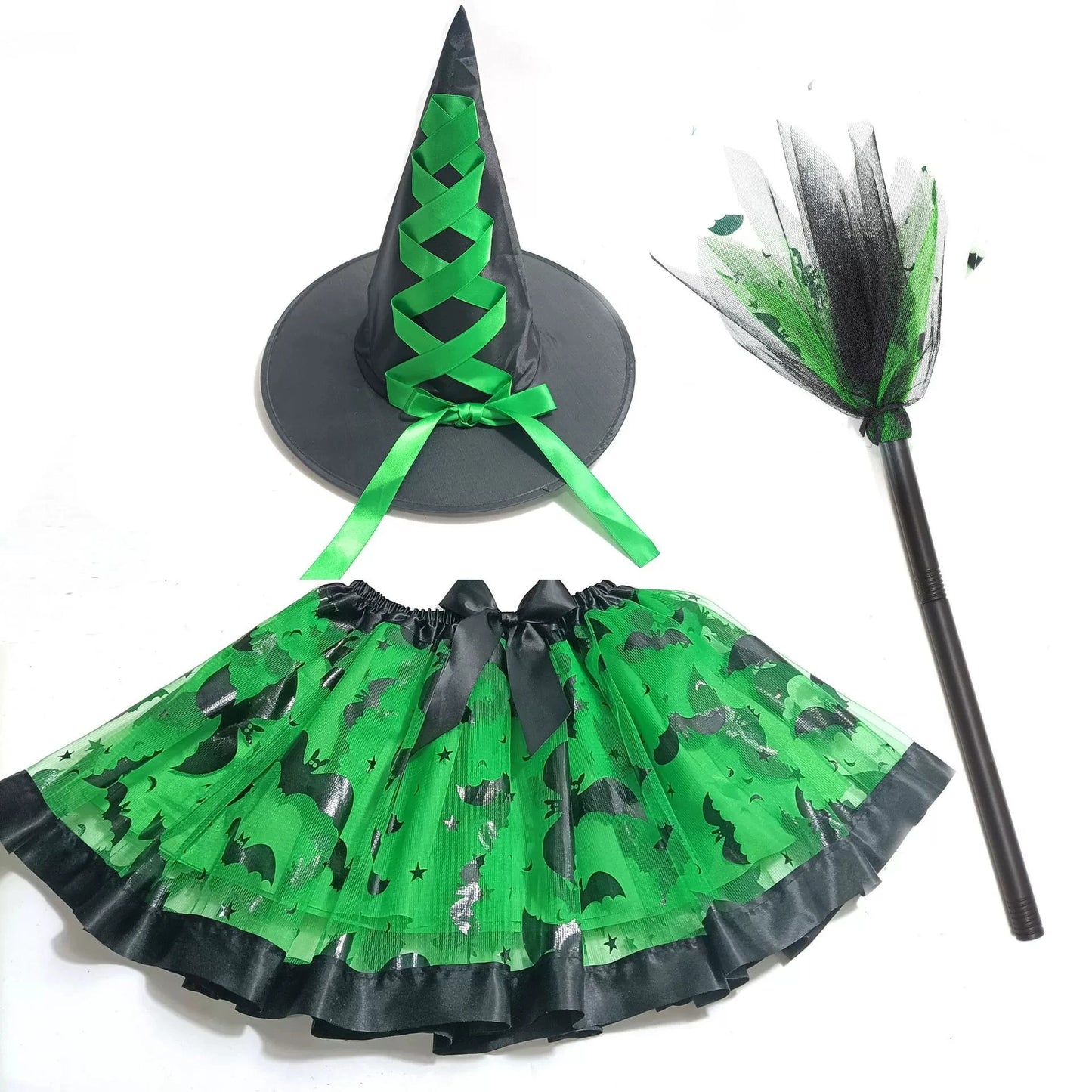Halloween Adults Women Bat Pumpkin Witch Costume Set Tulle Skirt Hat Broom Skirt 3pcs/set,for Halloween Carnival Party Cosplay