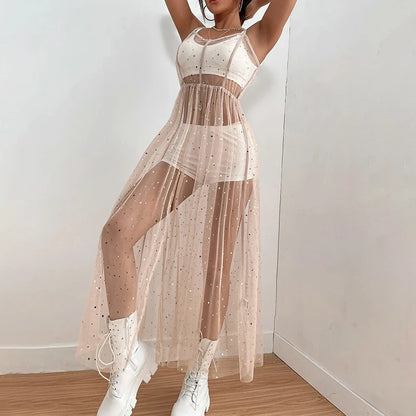 Women's Mesh Transparent Summer Dress Sleeveless Beach Dresses Bikini Cover Up Lightweight Beach Poncho Holiday  Beachwear