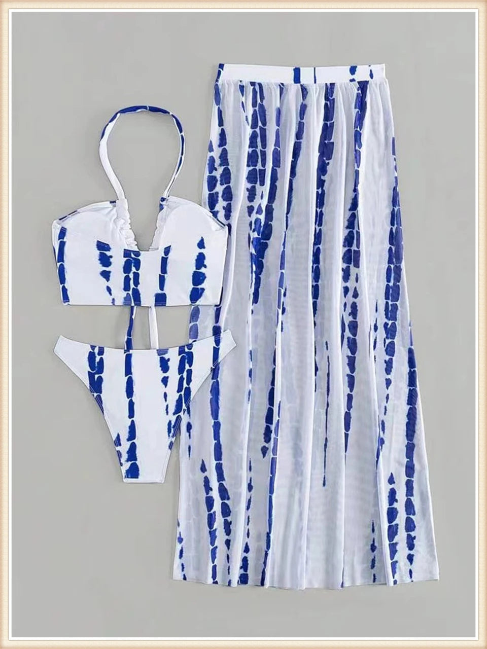 3 Pieces Tie Dye Cross Bikini 2025 Women Sexy Halter Swimsuit & Cover Up Pants Swimwear Bathers Bathing Swimming Suit Beachwear