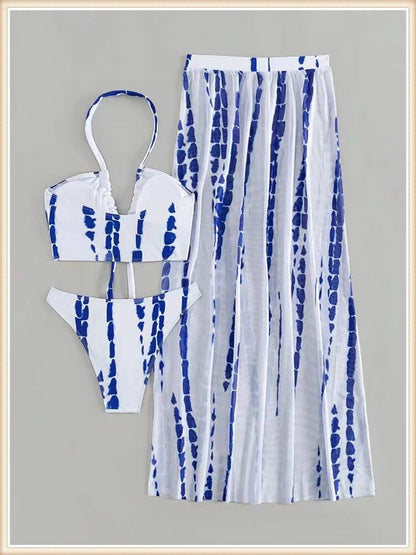 3 Pieces Tie Dye Cross Bikini 2025 Women Sexy Halter Swimsuit & Cover Up Pants Swimwear Bathers Bathing Swimming Suit Beachwear