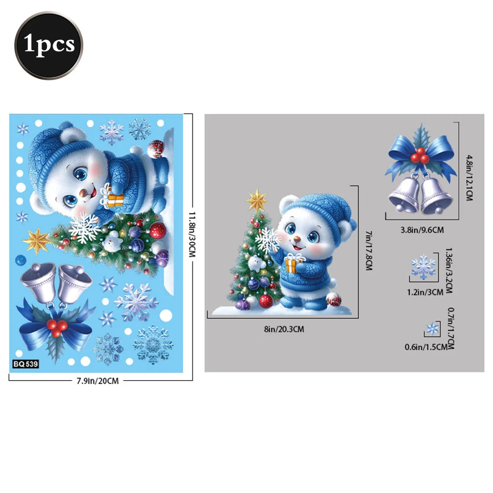 Christmas Window Static Clings Snowman Santa Claus Snowflake Reindeer Cute Xmas Decoration Decal Sticker Home Ornaments Supplies