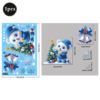 Christmas Window Static Clings Snowman Santa Claus Snowflake Reindeer Cute Xmas Decoration Decal Sticker Home Ornaments Supplies