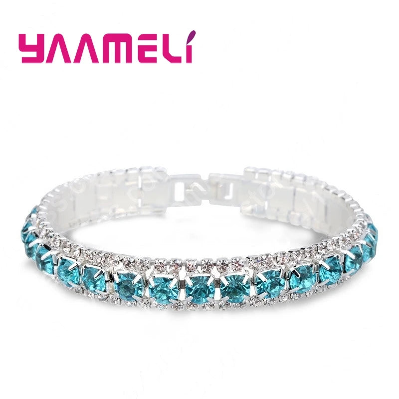 Top Sale 925 Sterling Silver Color Bracelet Full AAA Zircon Austrian Crystal Femme Women Link Chain Jewelry Bangles 14 Colors