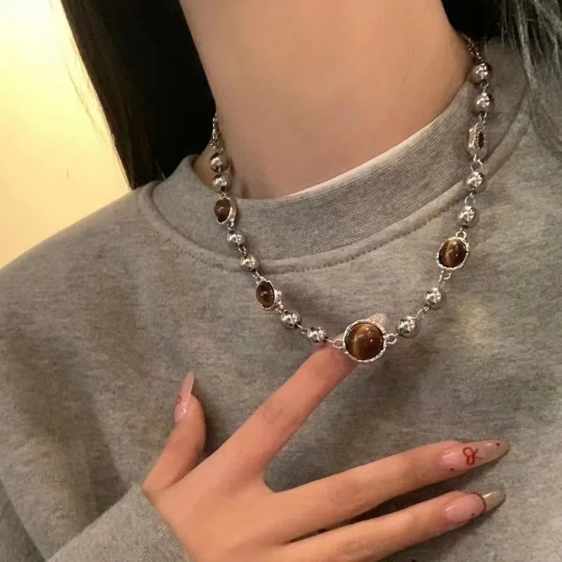 EtherealBe Y2K opal necklace for women featuring a unique design with silver accents