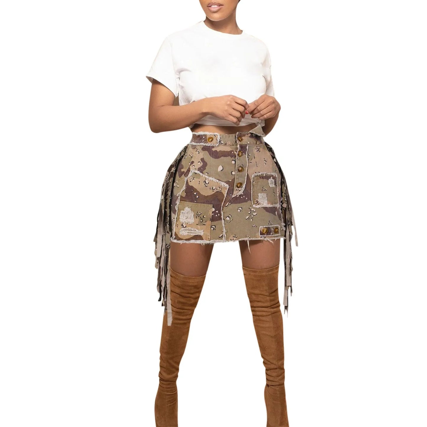 Skirts for Women Fashion High Waist Wrap Hip Camouflage Jean Skirt Ladies Side Lace Up A-Line Casual Comfty Breath Skirt