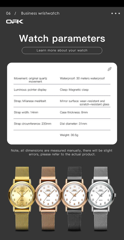 OPK 8115 Women's Watches Simple Fashion Oirginal Wristwatch for Female Stainless Steel Mesh Strap Waterproof Luminous Reloj