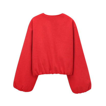 MUJER Red Zipper Bomber Jackets for Women Soft Cropped Jackets Woman 2025 Long Sleeve Woman's Sports Jacket New in Outerwears