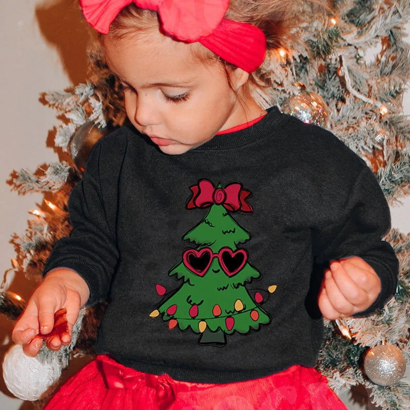 Boys and Girls Sweet Christmas Tree Fashion Cartoon Graphic Y2K Sudaderas Casual Kids Pullover