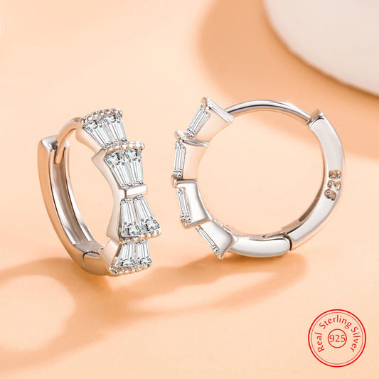 Pure 925 Sterling Silver High Quality Jewelry New Crystal Hoop Earrings For Women XY0174