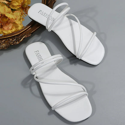 White Women Sandals Open Toe Fashionable Summer Concise Strap combination Flat Beach Daily Sandals Versatile Women Slippers