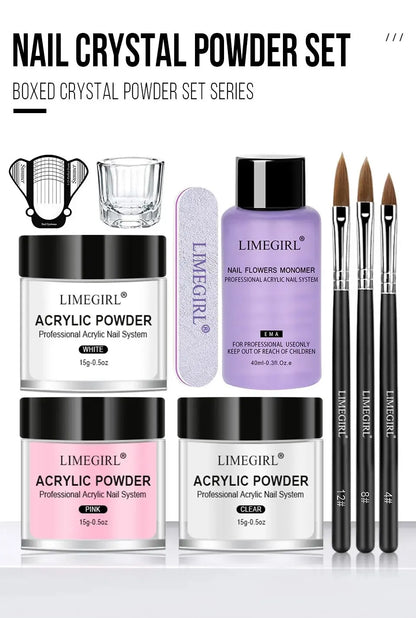 Nail Acrylic Powder and Liquid Monomer Nails Art Decoration For Manicure Set Kit Crystal Nail Glitter 3D Nail Tips Carving Tools